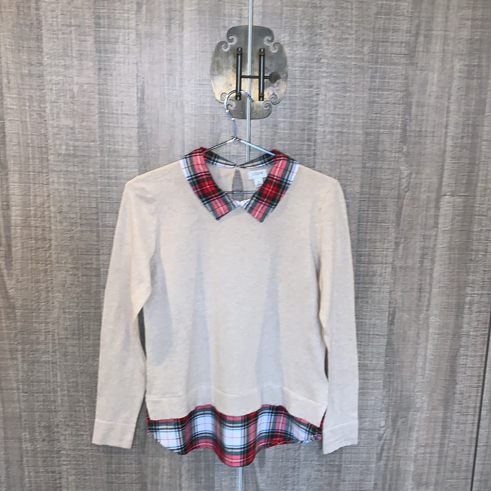 J Crew Woven Collar Plaid Sweater